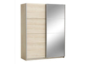 Delrissa Matte Oak & Mirrored Wardrobe w/ Sliding Doors - Ornate Home