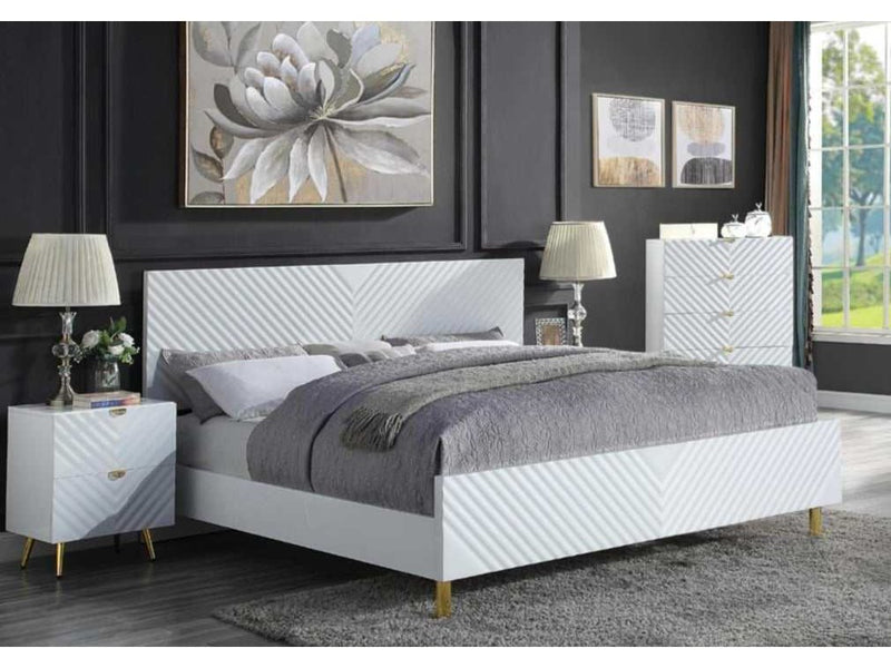 Gaines - White High Gloss - Queen Bed - Ornate Home