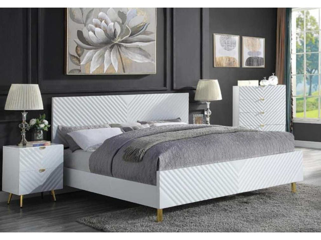 Gaines White High Gloss Eastern King Bed - Ornate Home