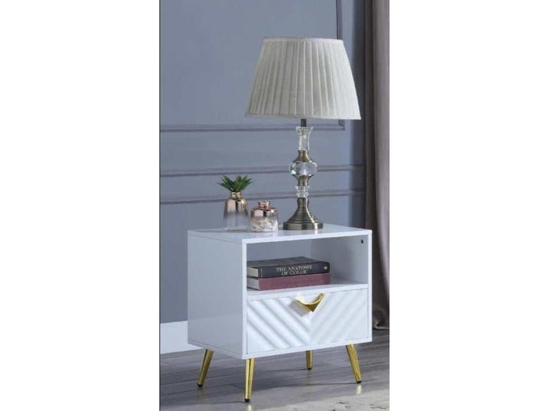 Gaines - White High Gloss  - End Table - Ornate Home