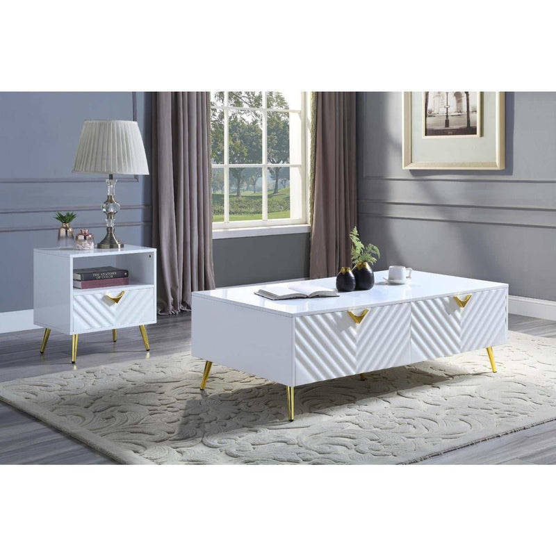 Gaines - White High Gloss  - End Table - Ornate Home