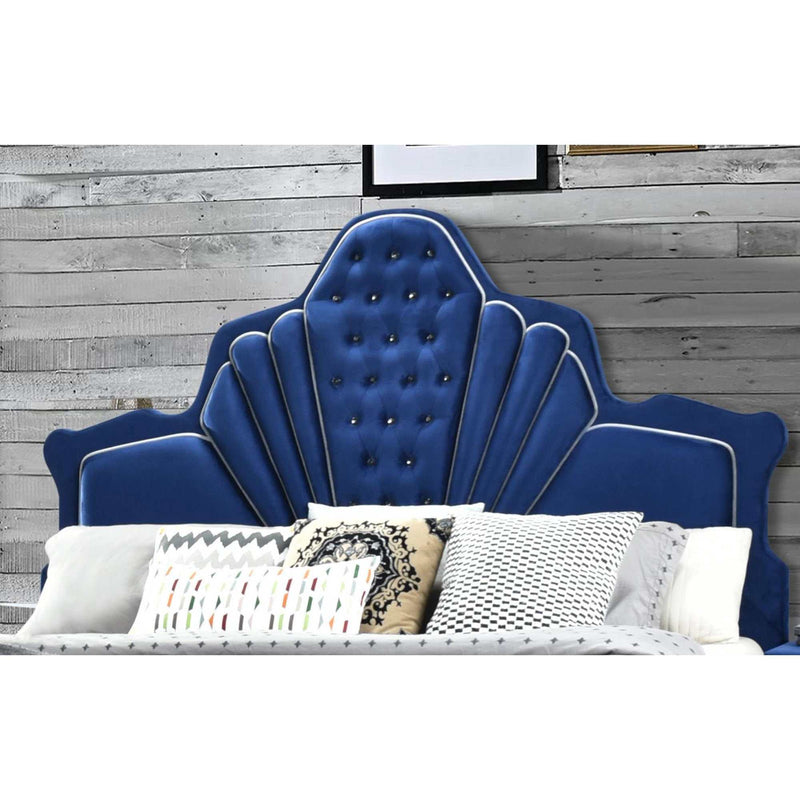 Dante Blue Velvet Queen Bed - Ornate Home