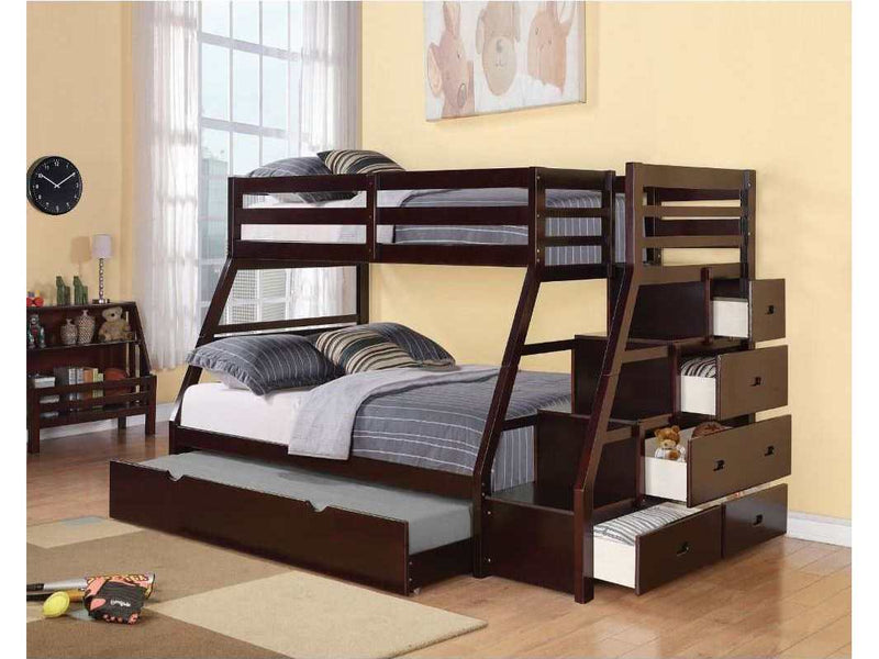 Jason - Espresso - Twin over Full Bunk Bed w/Storage Ladder & Trundle - Ornate Home