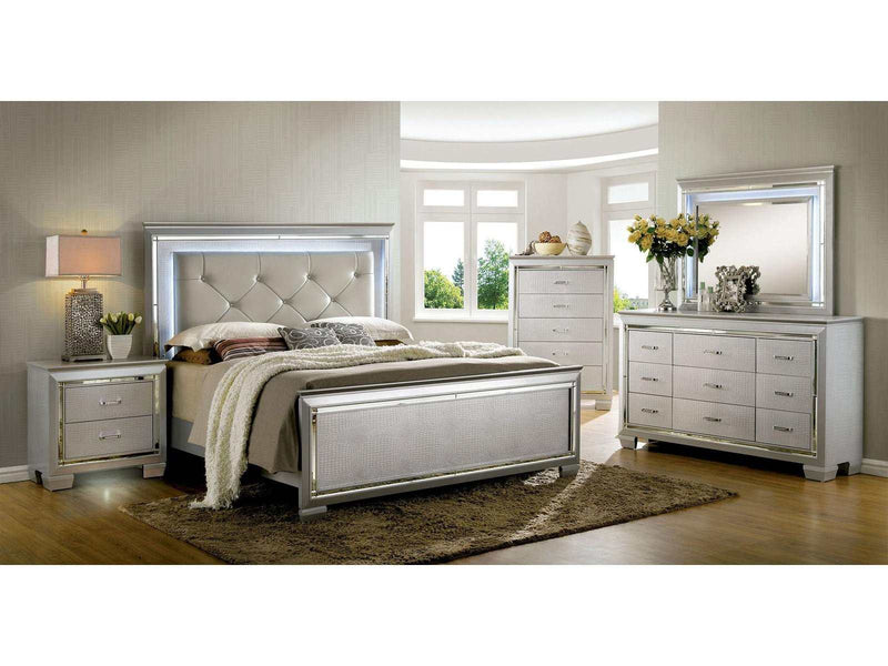 Bellanova Silver Queen Bedroom Set w/ 2 Nightstands / 5pc - Ornate Home