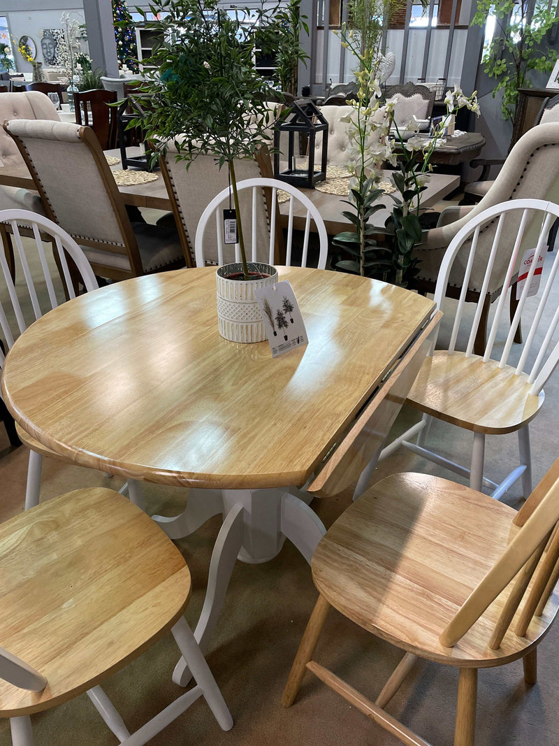 Windsor Natural Brown & White 5pc Drop Leaf Dining Set - Ornate Home