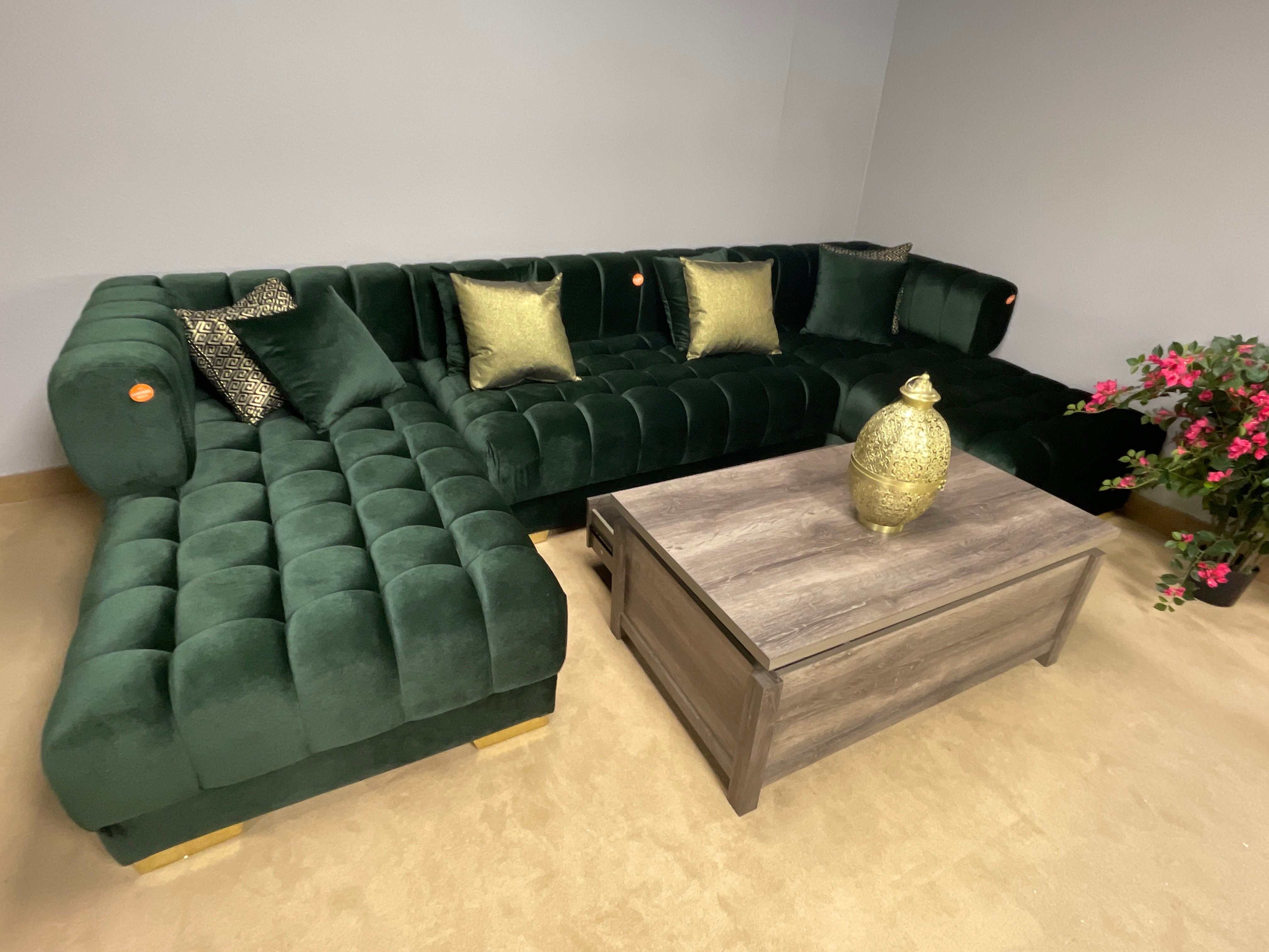 Ariana Green Velvet Double Chaise "U" Shape Sectional Sofa - Ornate Home