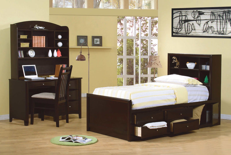 Phoenix Cappuccino Twin Bookcase Bed w/ Storage - Ornate Home
