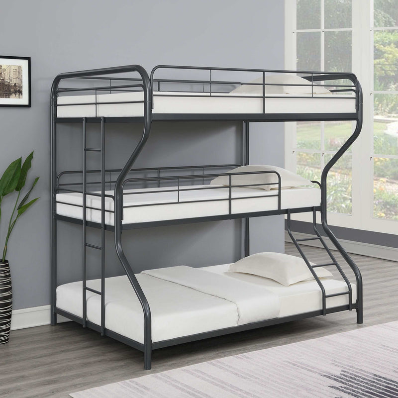 Garner Gunmetal Full / Twin / Full Triple Bunk Bed - Ornate Home