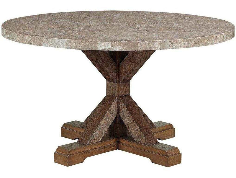 Vesper Beige Marble & Brown Round Dining Table - Ornate Home