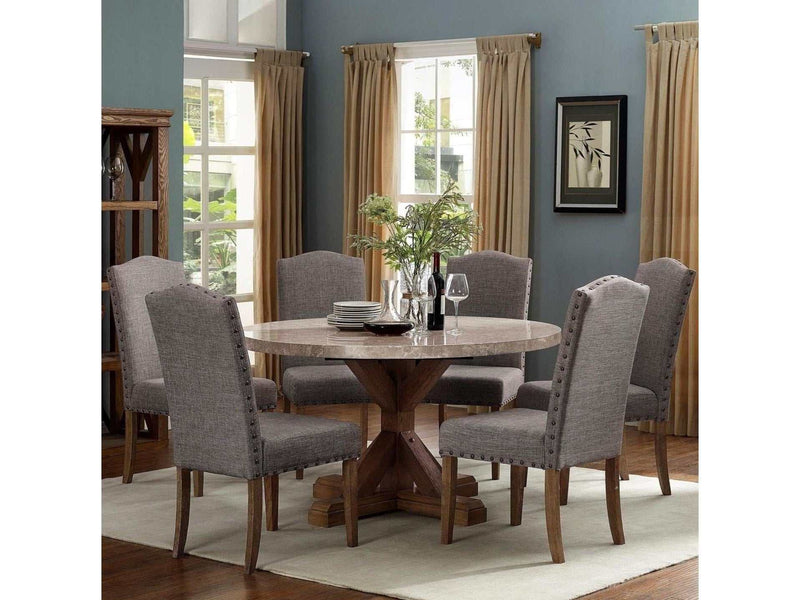 Vesper Brown & Gray Marble Round Dining Set - Ornate Home