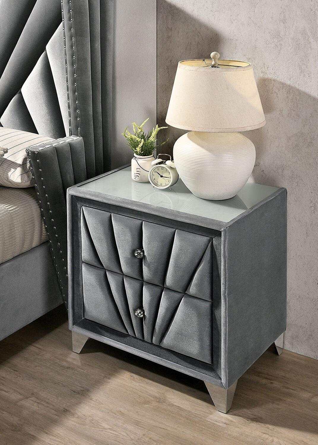 Carissa Velvet Upholstered Nightstand - Ornate Home