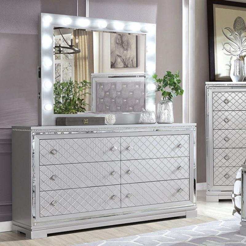 Belleterre Gray/Silver & Mirrored 4pc Queen Panel Bedroom Set - Ornate Home