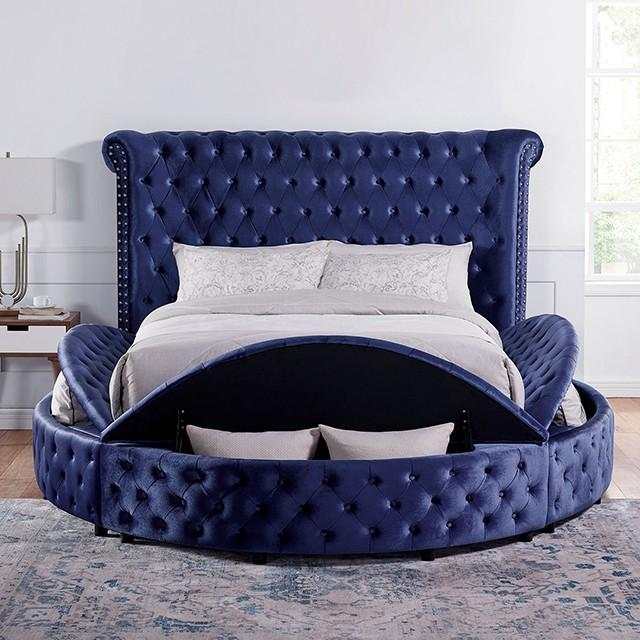 Sansom Blue Eastern King Storage Bed - Ornate Home