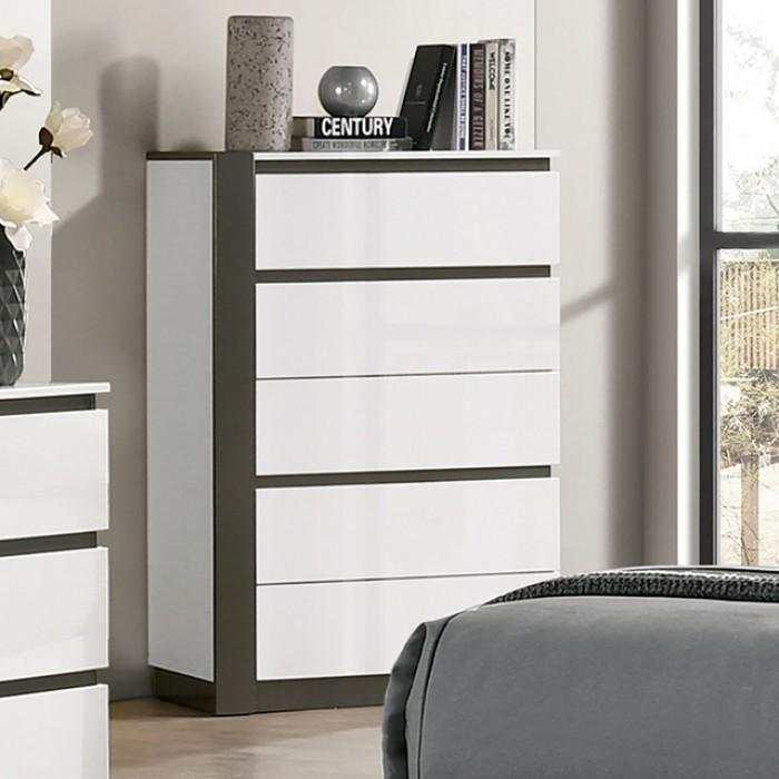 Birsfelden White & Metallic Gray 5pc Queen Bedroom Set w/ Chest - Ornate Home