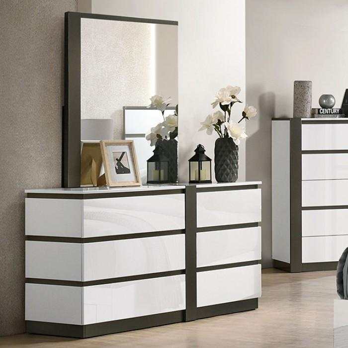 Birsfelden White & Metallic Gray 5pc Queen Bedroom Set w/ Chest - Ornate Home