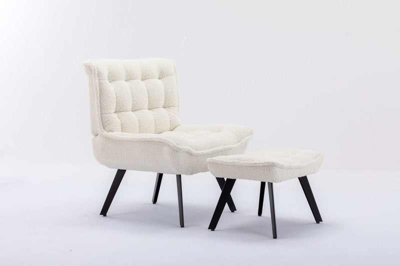 Cinder Boucle Accent Chair with Ottoman White