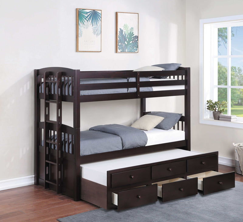 Kensington Cappuccino Twin Over Twin Bunk Bed w/ Trundle - Ornate Home