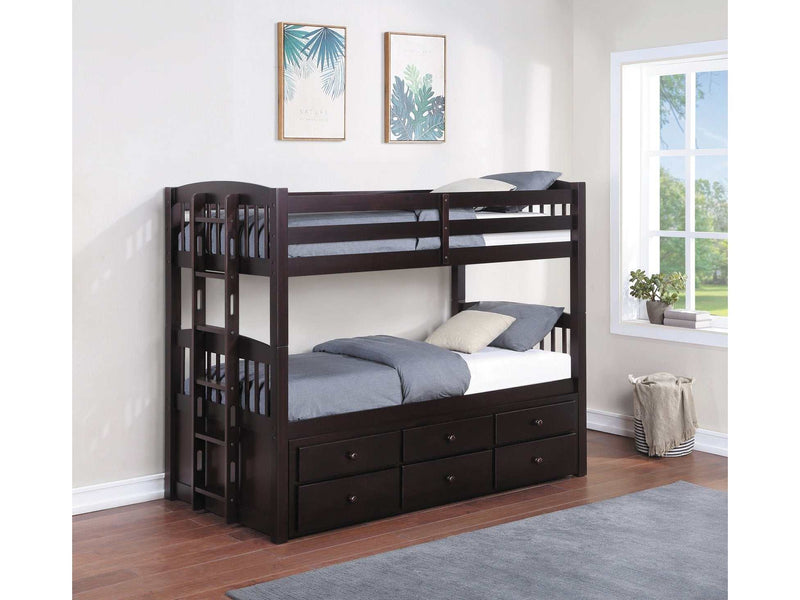Kensington Cappuccino Twin Over Twin Bunk Bed w/ Trundle - Ornate Home