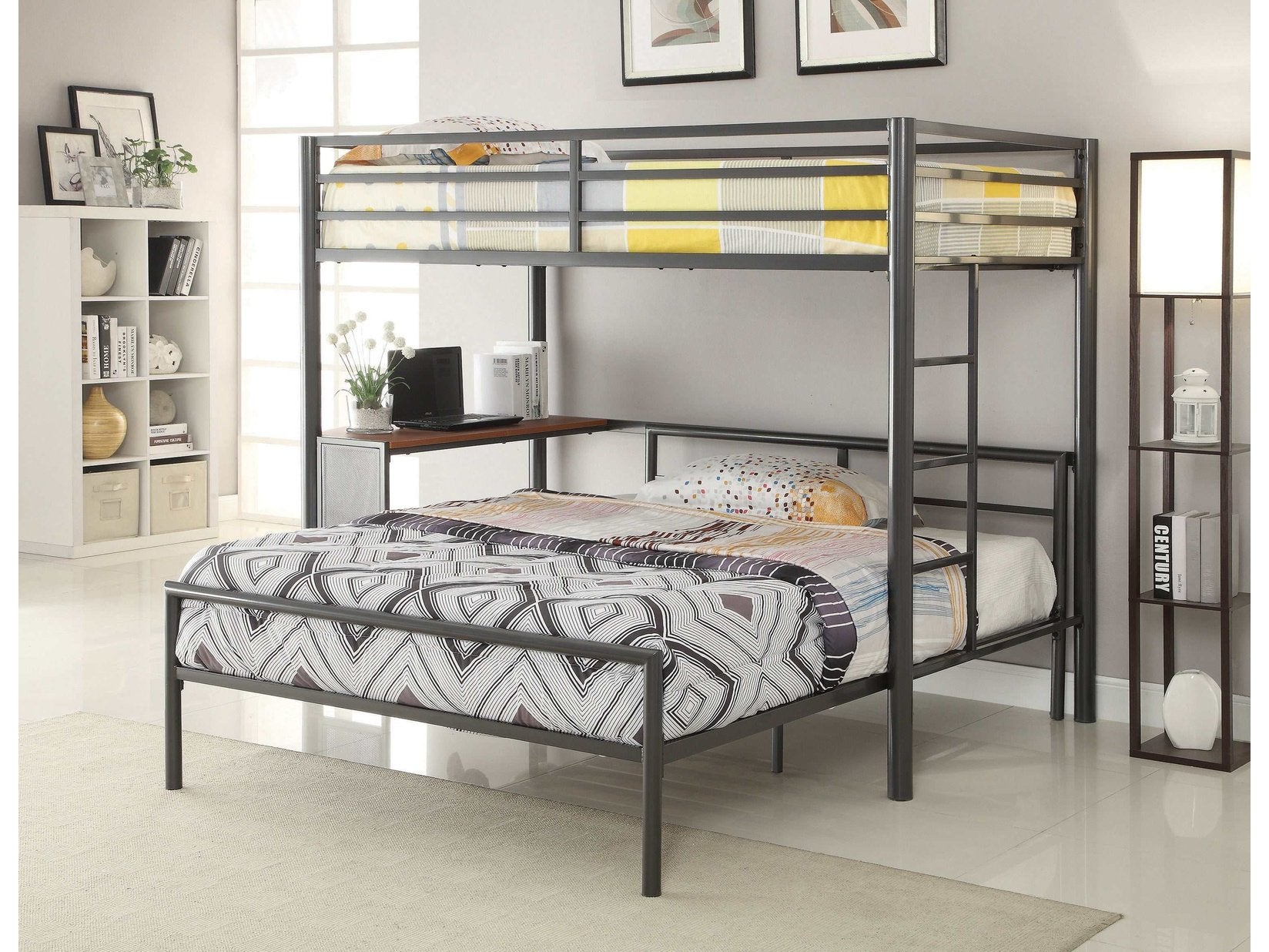 Fisher Gunmetal 2pc Metal Workstation Loft Bed Set - Ornate Home