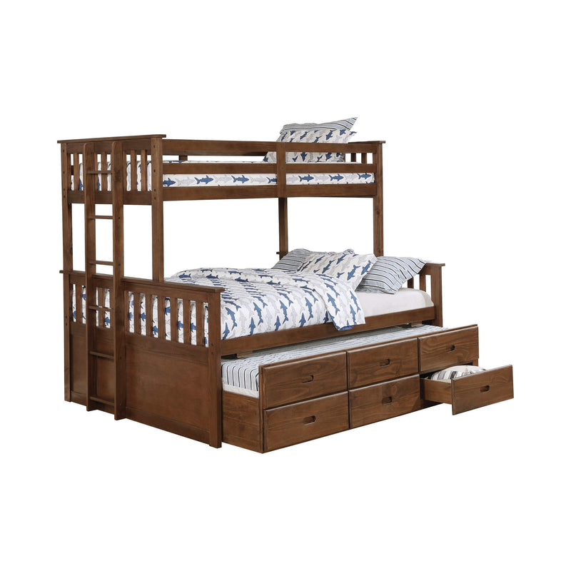 Atkin Weathered Walnut Twin Extra Long Over Queen 3-Drawer Bunk Bed - Ornate Home