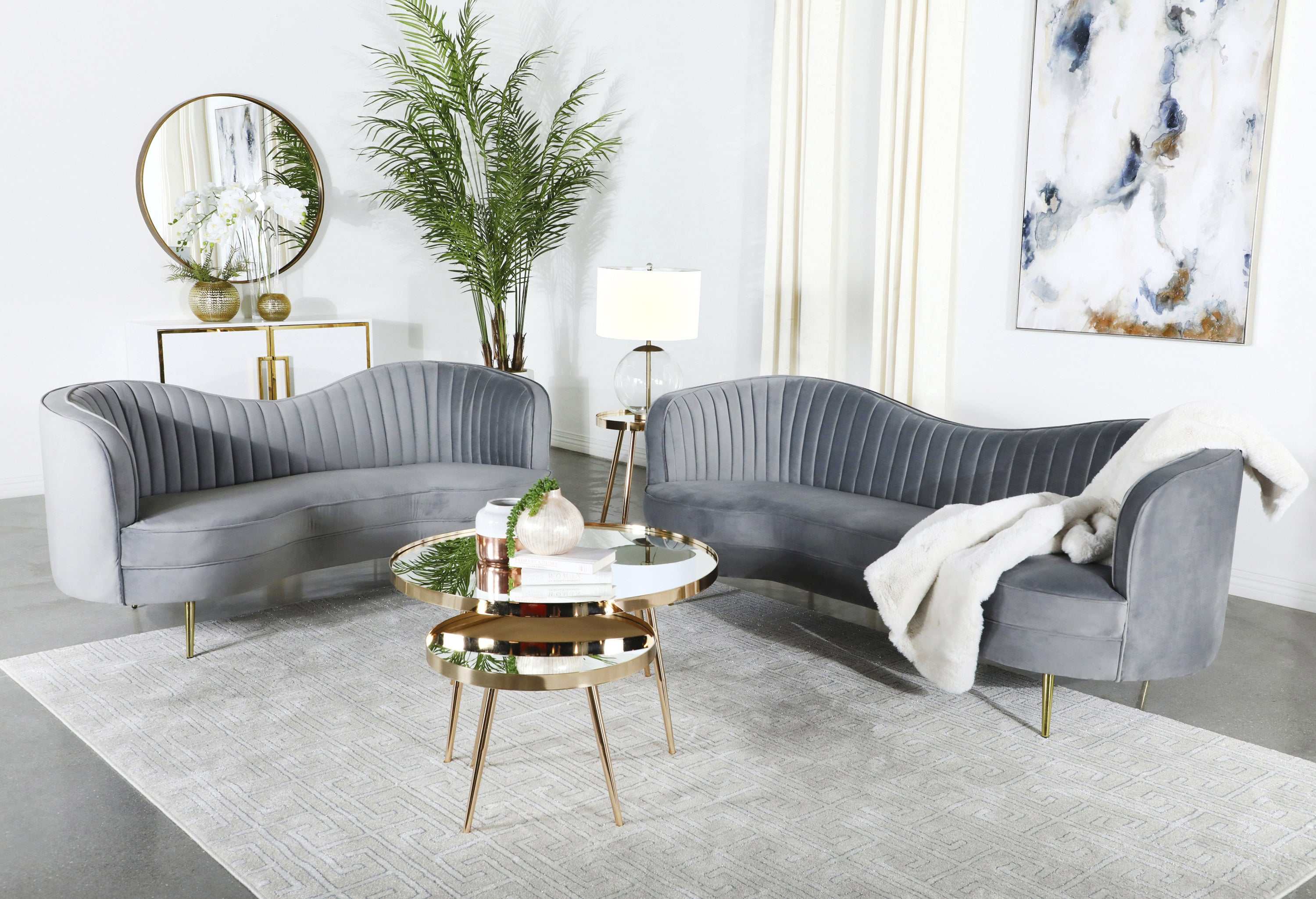 Sophia Grey & Gold Stationary Loveseat - Ornate Home