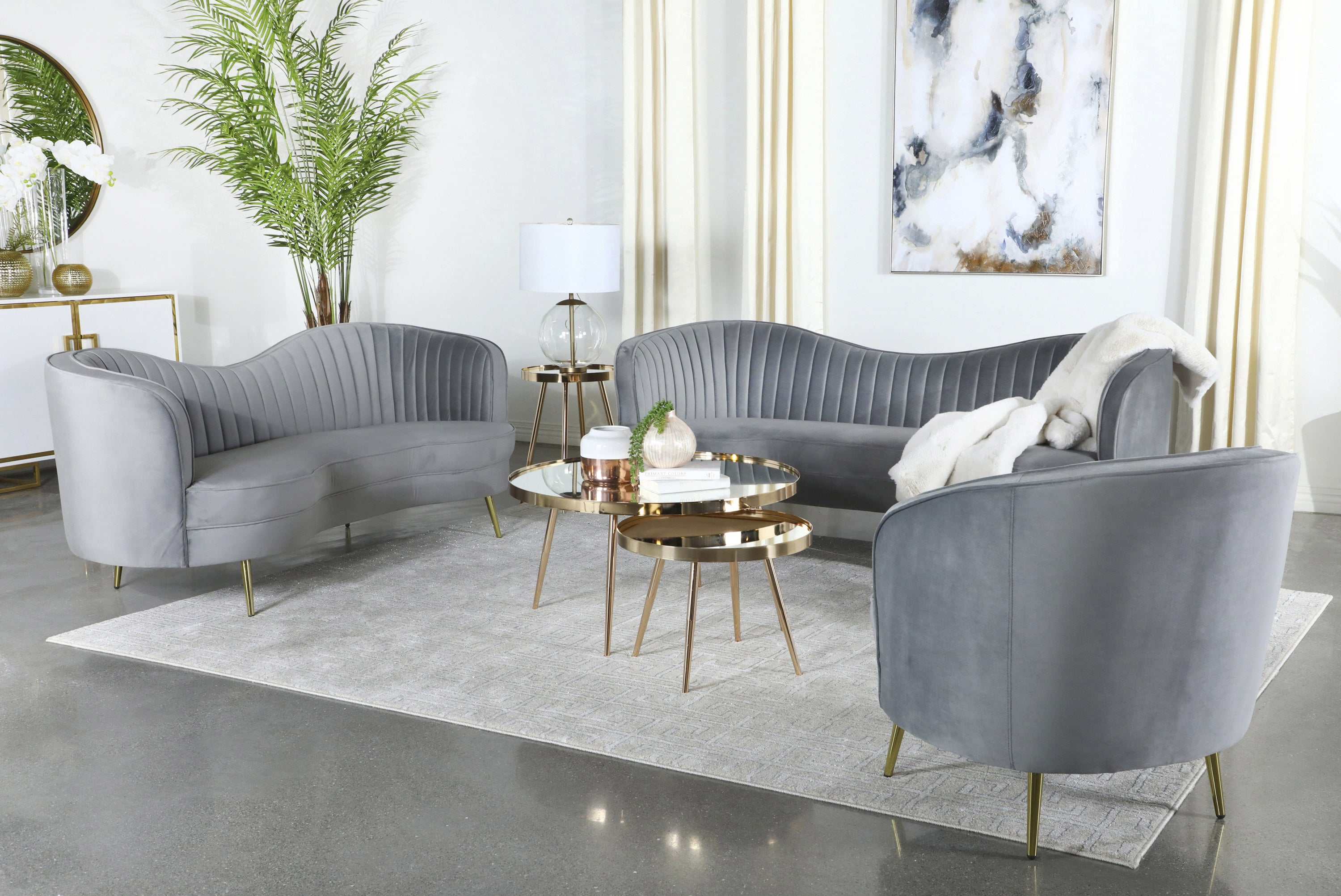 Sophia Grey & Gold Stationary Sofa - Ornate Home