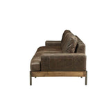 Silchester Distress Chocolate Top Grain Leather & Oak Finish Sofa - Ornate Home