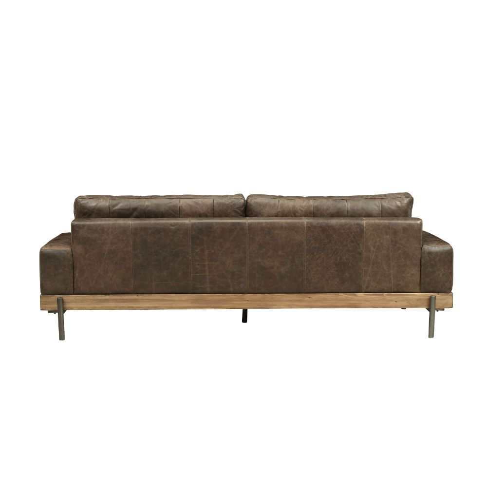 Silchester Distress Chocolate Top Grain Leather & Oak Finish Sofa - Ornate Home