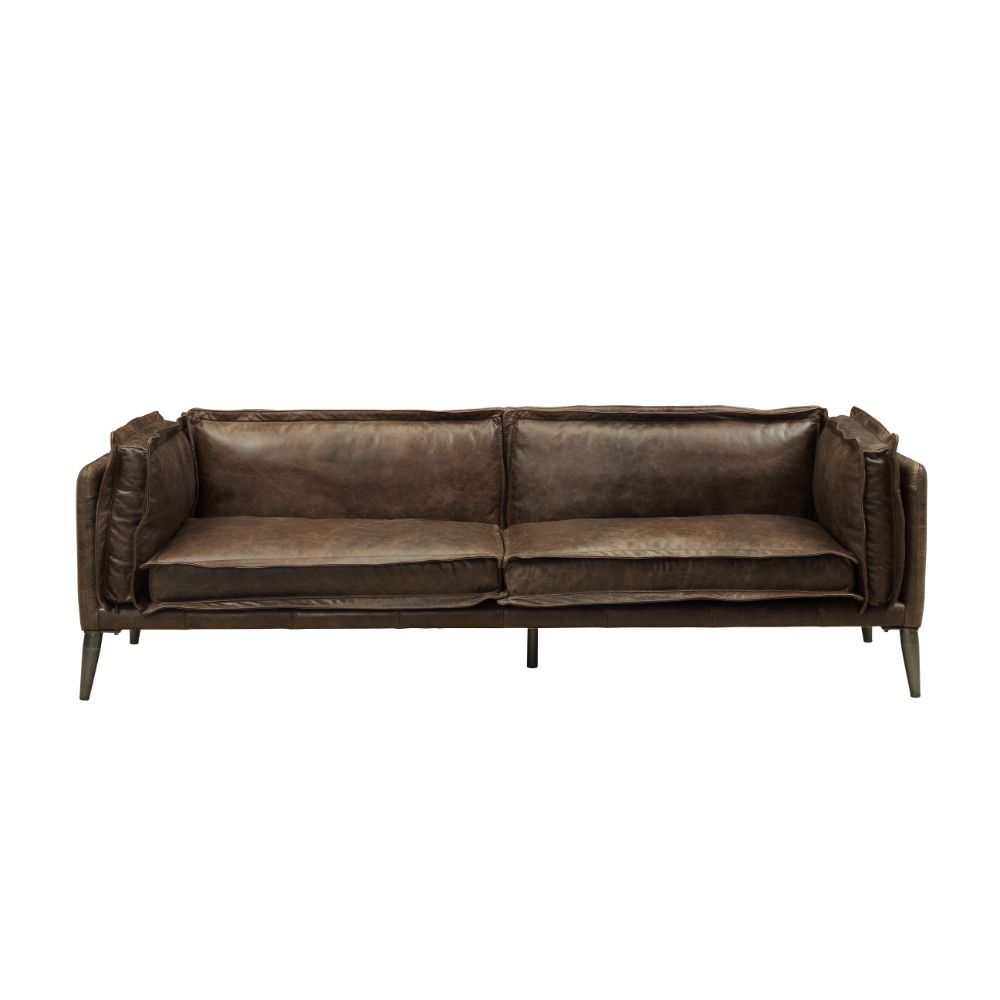 Porchester Distress Chocolate Top Grain Genuine Leather Sofa - Ornate Home