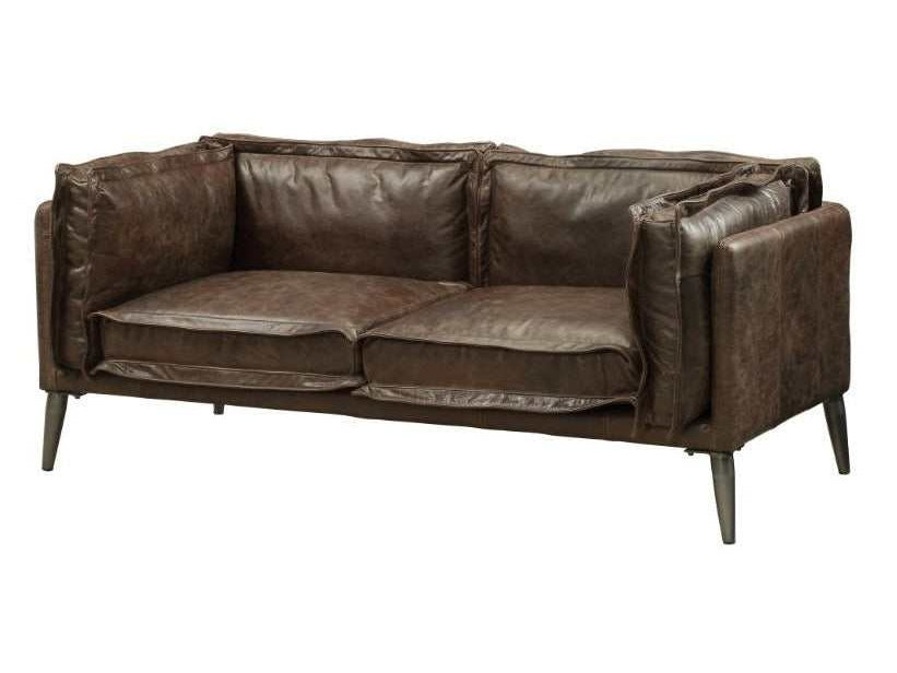 Porchester Distress Chocolate Top Grain Genuine Leather Loveseat - Ornate Home