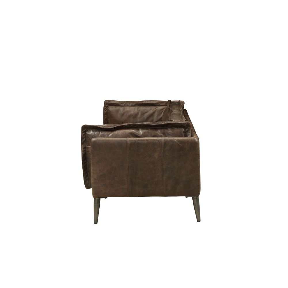 Porchester Distress Chocolate Top Grain Genuine Leather Loveseat - Ornate Home