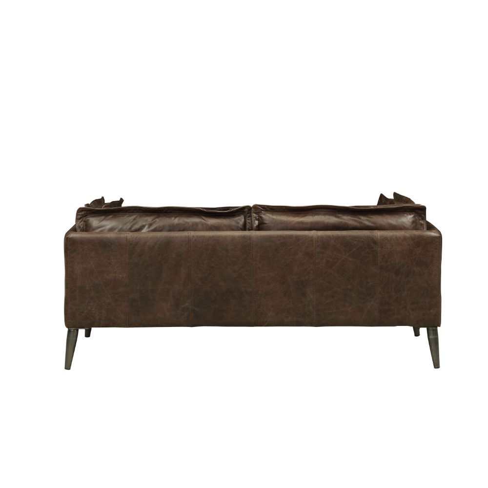 Porchester Distress Chocolate Top Grain Genuine Leather Loveseat - Ornate Home