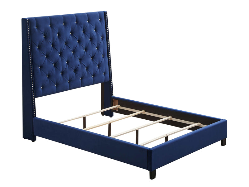 Chantilly Royal Blue Velvet Upholstered Queen Bed