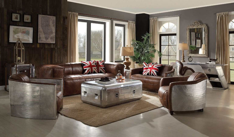 Brancaster Retro Brown Top Grain Genuine Leather Sofa - Ornate Home