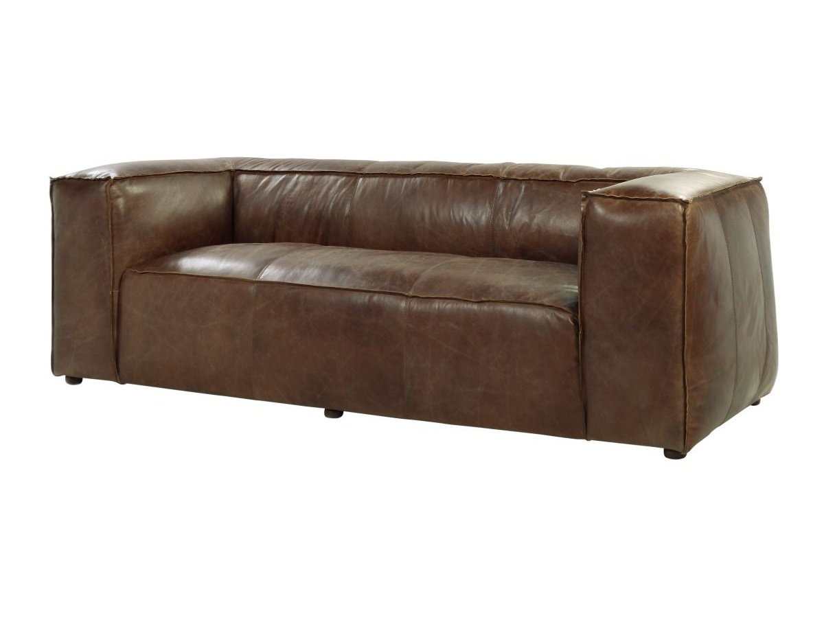 Brancaster Retro Brown Top Grain Genuine Leather Sofa - Ornate Home