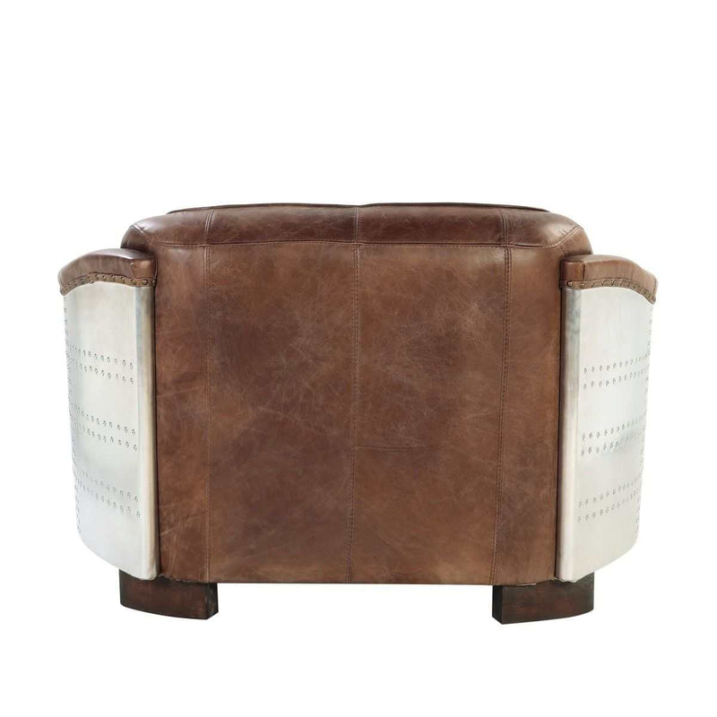 Brancaster Retro Brown Top Grain Genuine Leather & Aluminium Loveseat - Ornate Home