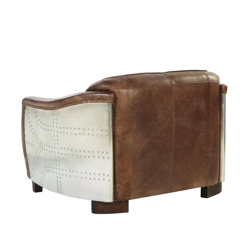 Brancaster Retro Brown Top Grain Genuine Leather & Aluminium Loveseat - Ornate Home