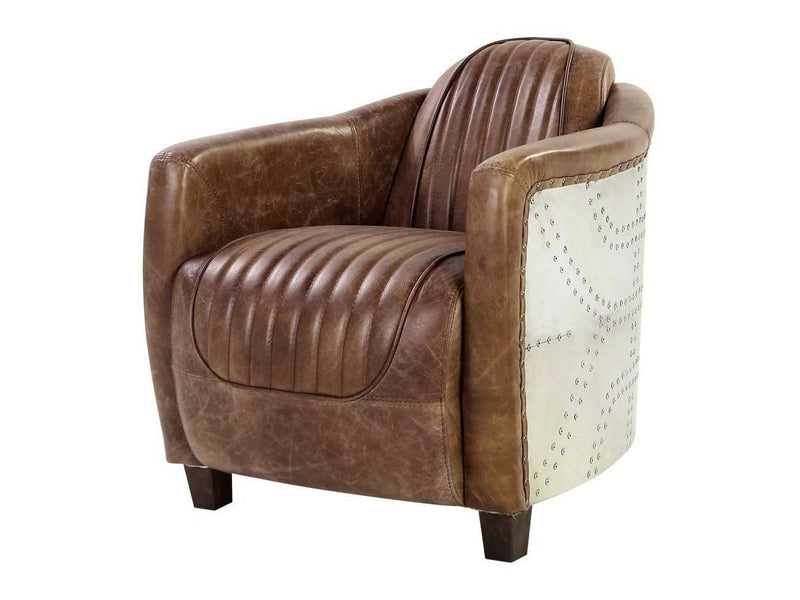 Brancaster Retro Brown Top Grain Genuine Leather & Aluminum Chair - Ornate Home