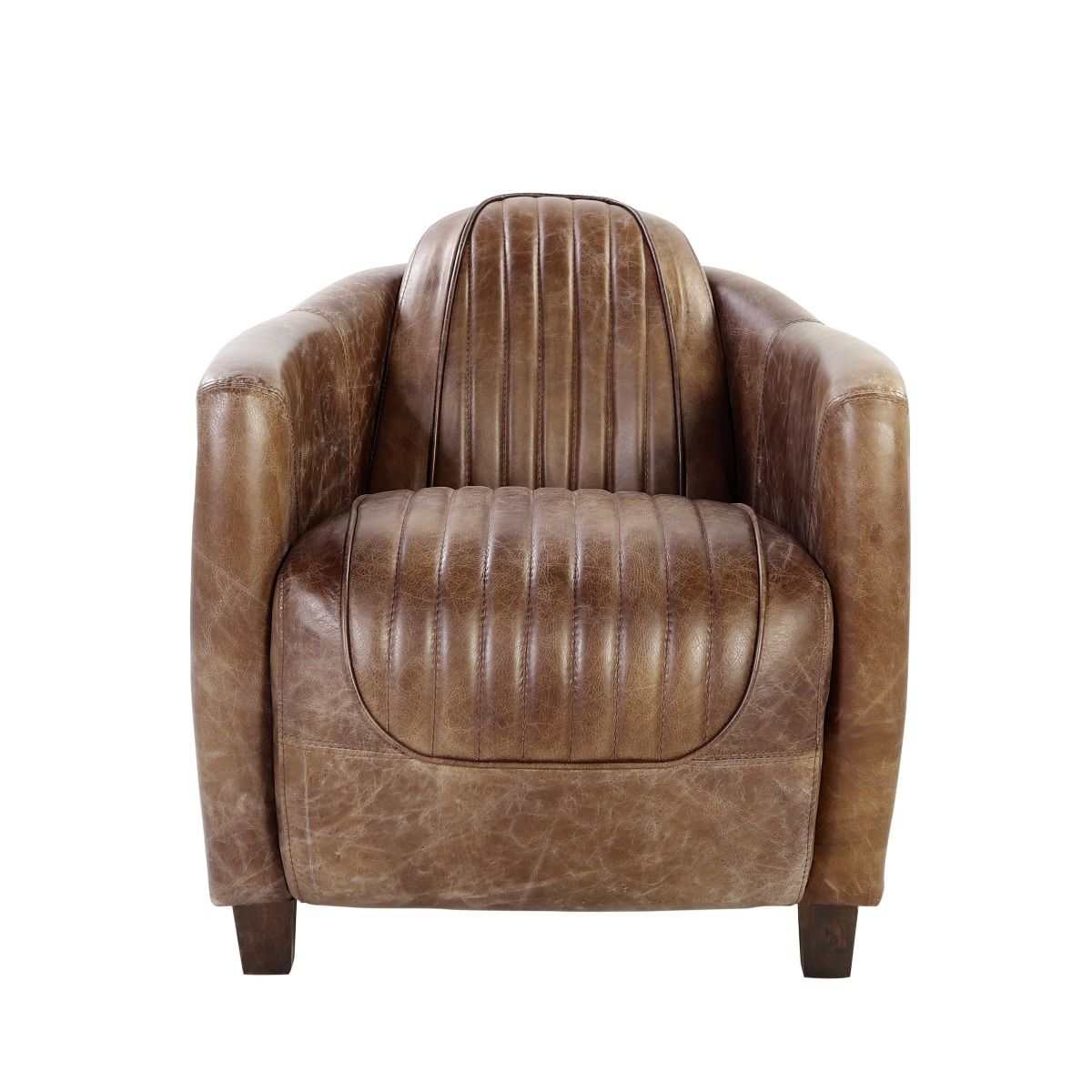 Brancaster Retro Brown Top Grain Genuine Leather & Aluminum Chair - Ornate Home