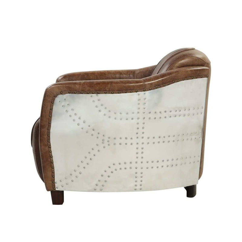 Brancaster Retro Brown Top Grain Genuine Leather & Aluminum Chair