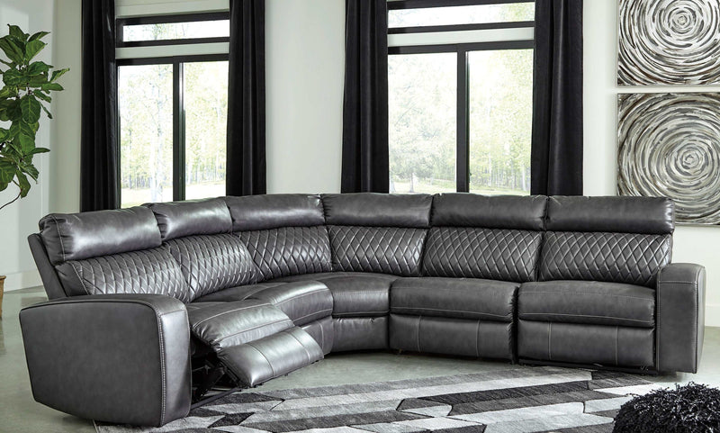 Samperstone - Gray - 5pc Power Reclining Sectional - Ornate Home