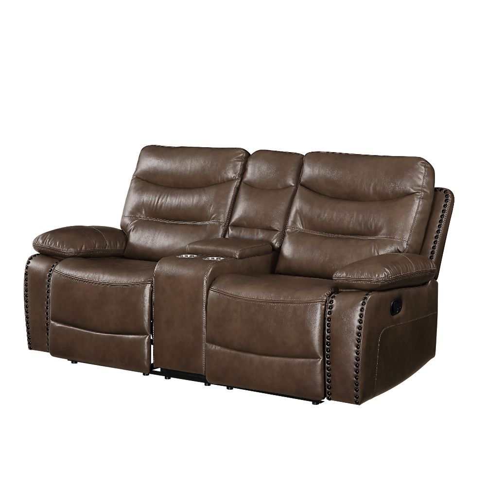 Aashi Brown Loveseat w/Console (Motion) - Ornate Home