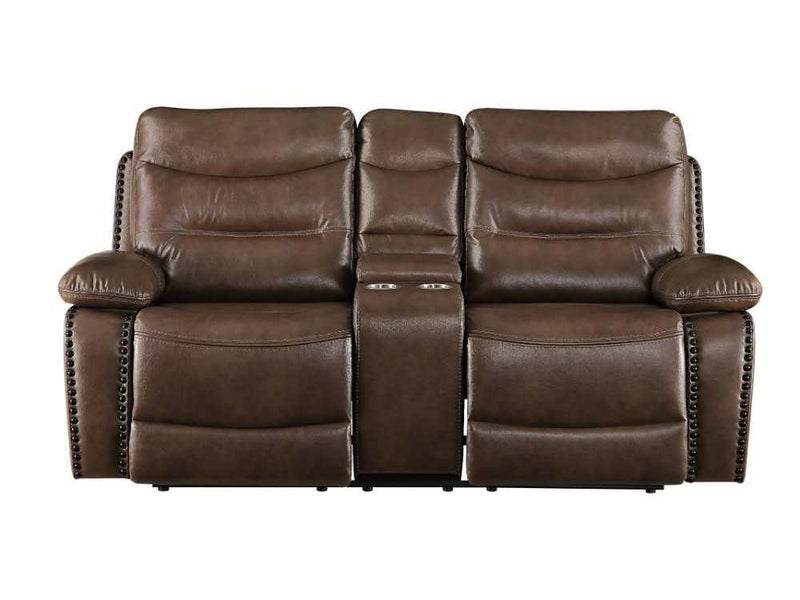Aashi Brown Loveseat w/Console (Motion) - Ornate Home