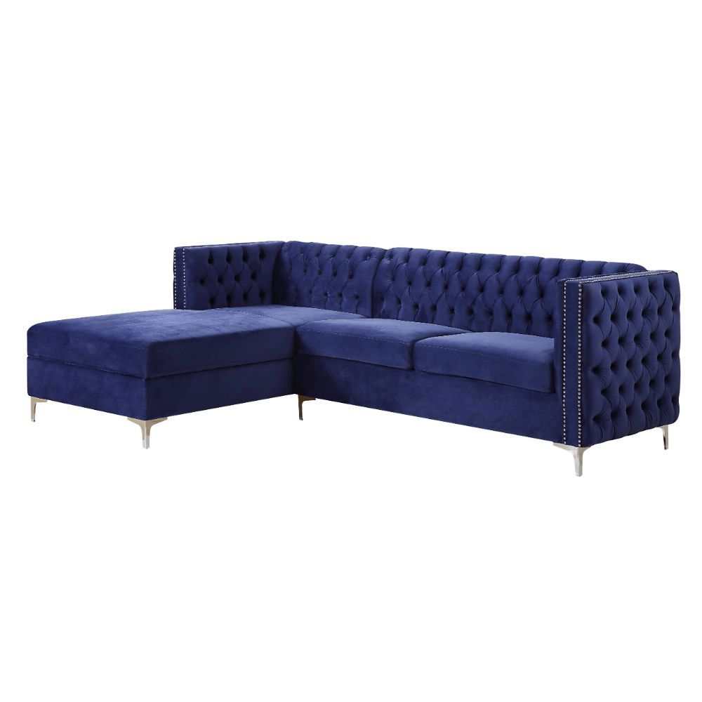 Sullivan Navy Blue Velvet Sectional Sofa w/ Storage Chaise - Ornate Home