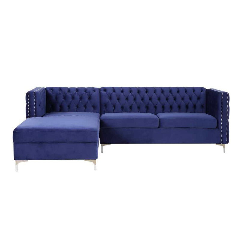 Sullivan Navy Blue Velvet Sectional Sofa w/ Storage Chaise - Ornate Home