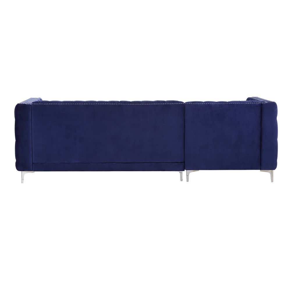 Sullivan Navy Blue Velvet Sectional Sofa w/ Storage Chaise - Ornate Home