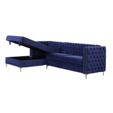 Sullivan Navy Blue Velvet Sectional Sofa w/ Storage Chaise - Ornate Home