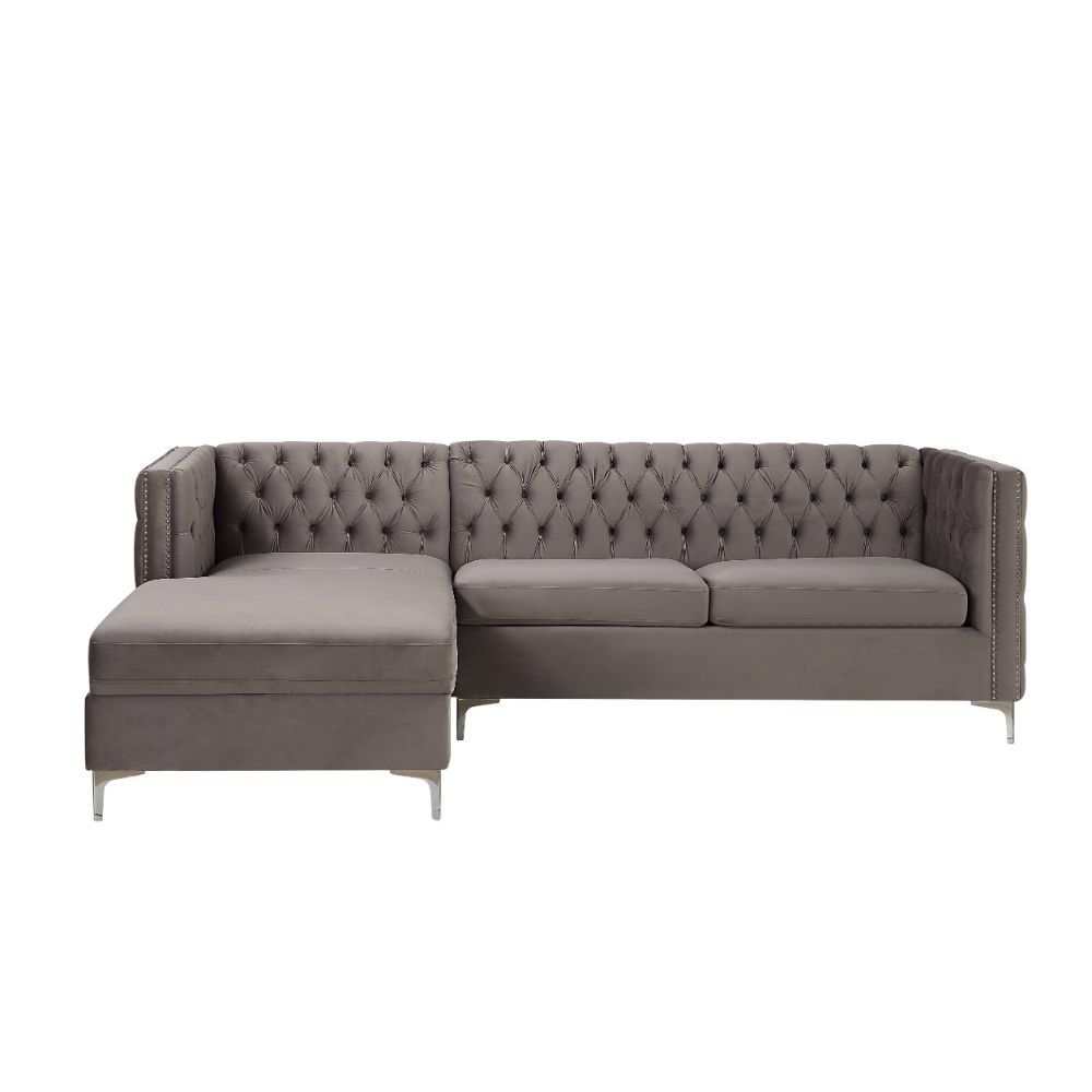 Sullivan Gray Velvet Sectional Sofa w/ Storage Chaise - Ornate Home