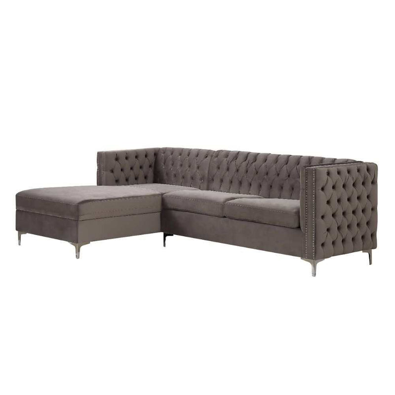 Sullivan Gray Velvet Sectional Sofa w/ Storage Chaise - Ornate Home