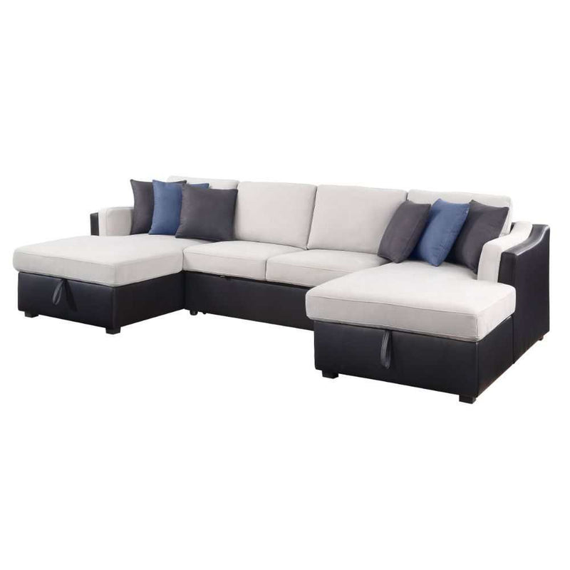 Merill - Beige & Black - Sectional Sleeper Sofa w/ Storage Chaise - Ornate Home